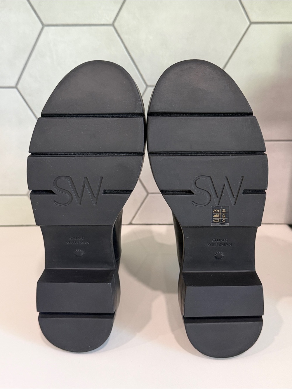 Stuart Weitzman Black Leather Platform Lug Boots - Picture 14 of 14